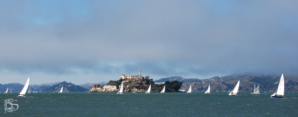Weiße Segel vor Alcatraz